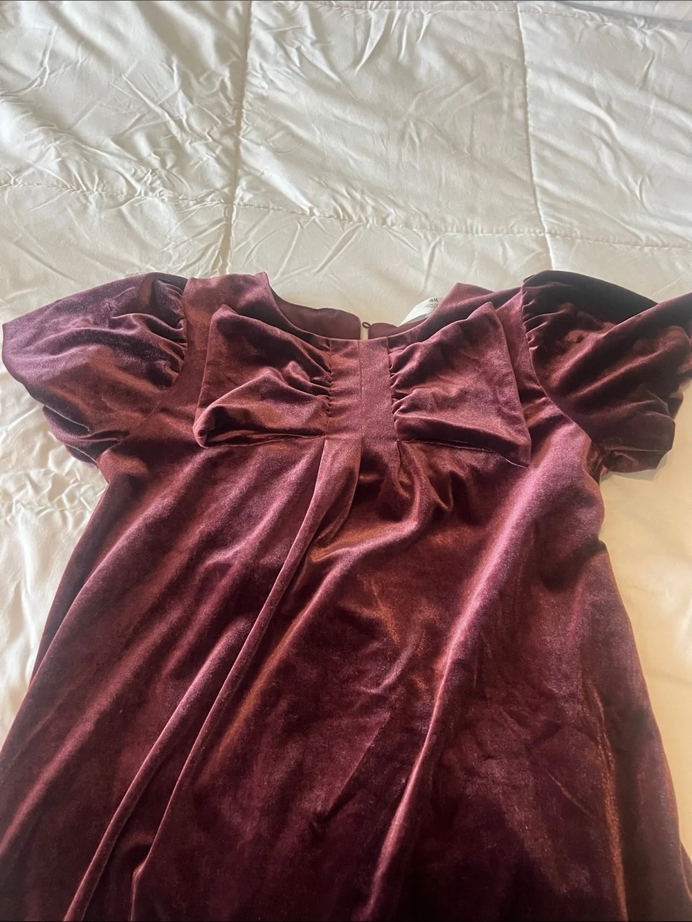 H&M Burgundy Velvet Ruffle-Shoulder Kids Dress